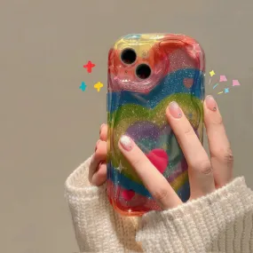 Cute Rainbow Colorful Heart Tunnel Shimmer Glitter Sparkle Design Protective Shockproof iPhone Case for iPhone 11 12 13 14 15 Pro Max