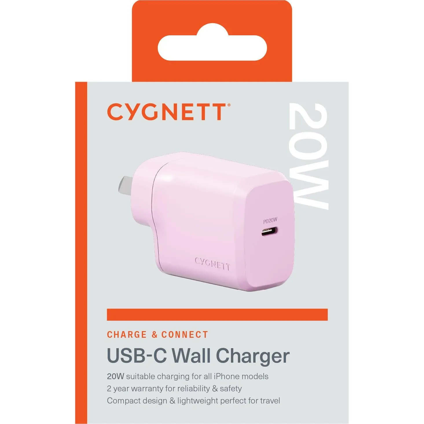 Cygnett Charge and Connect 20W USB-C PD Wall Charger (Pink)