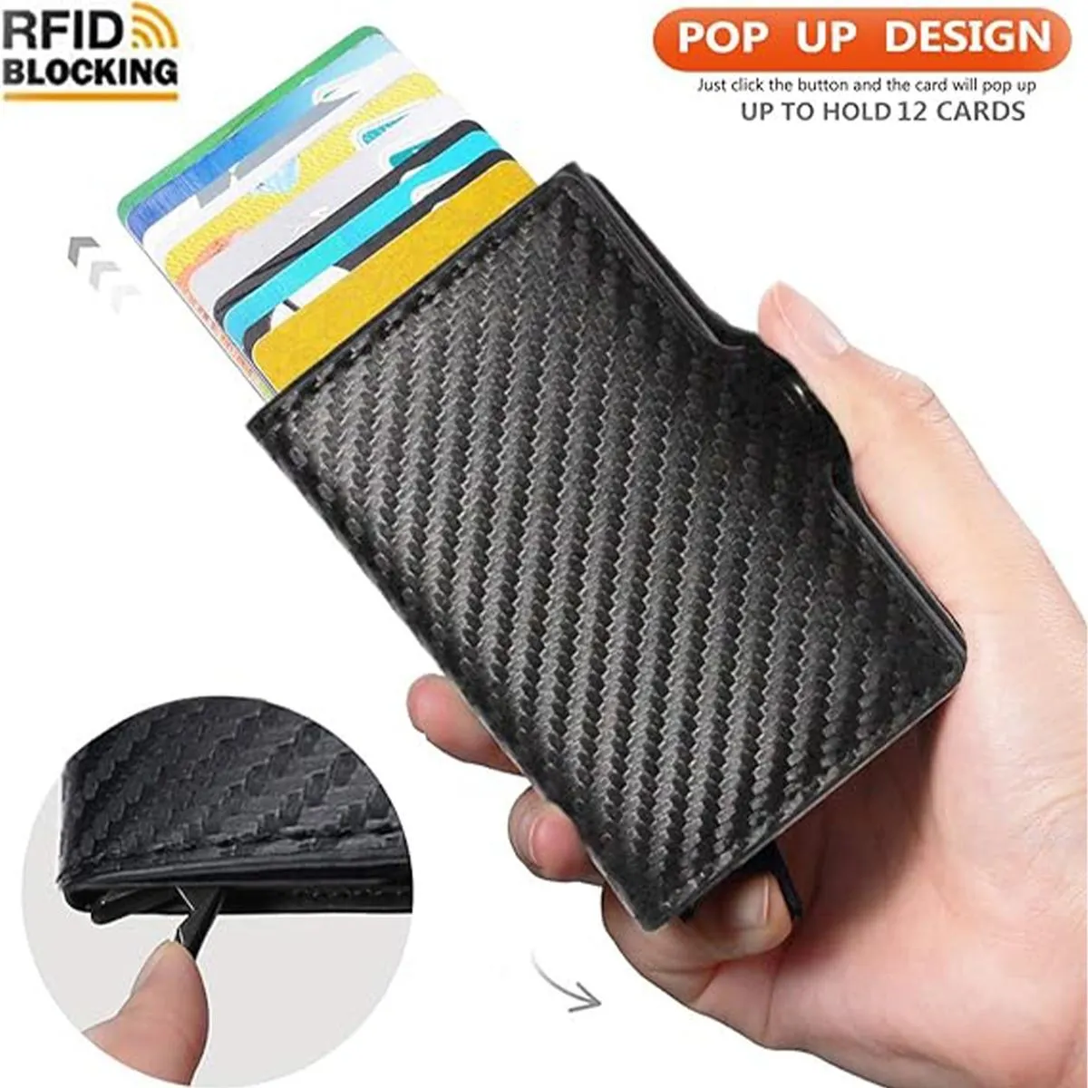 Double Carbon Fiber RFID Pop Up Card Holder Wallet