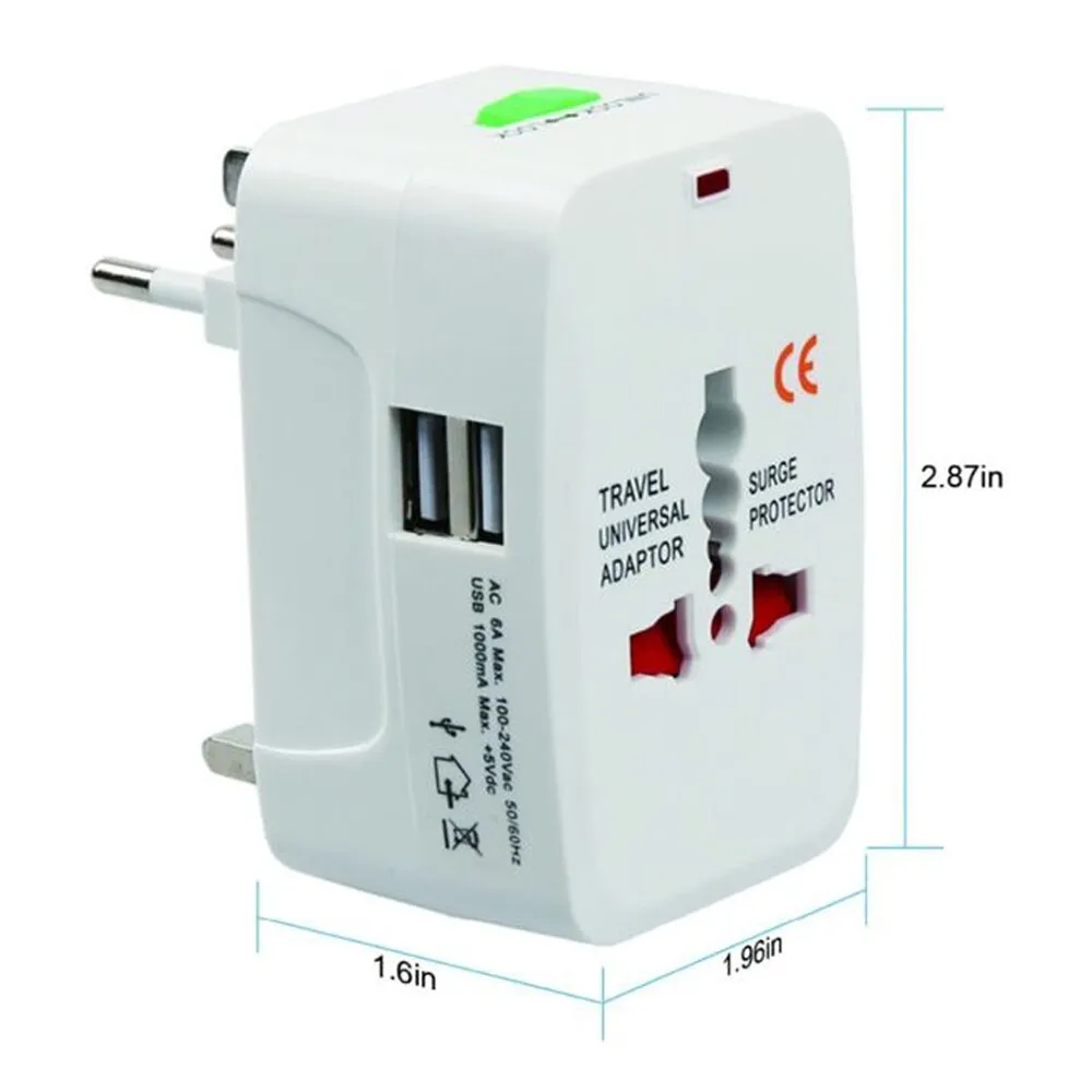 Dual USB Travel Adapter with Surge Protector & Fast Charging