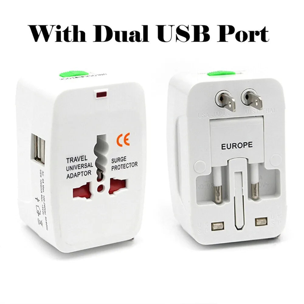 Dual USB Travel Adapter with Surge Protector & Fast Charging