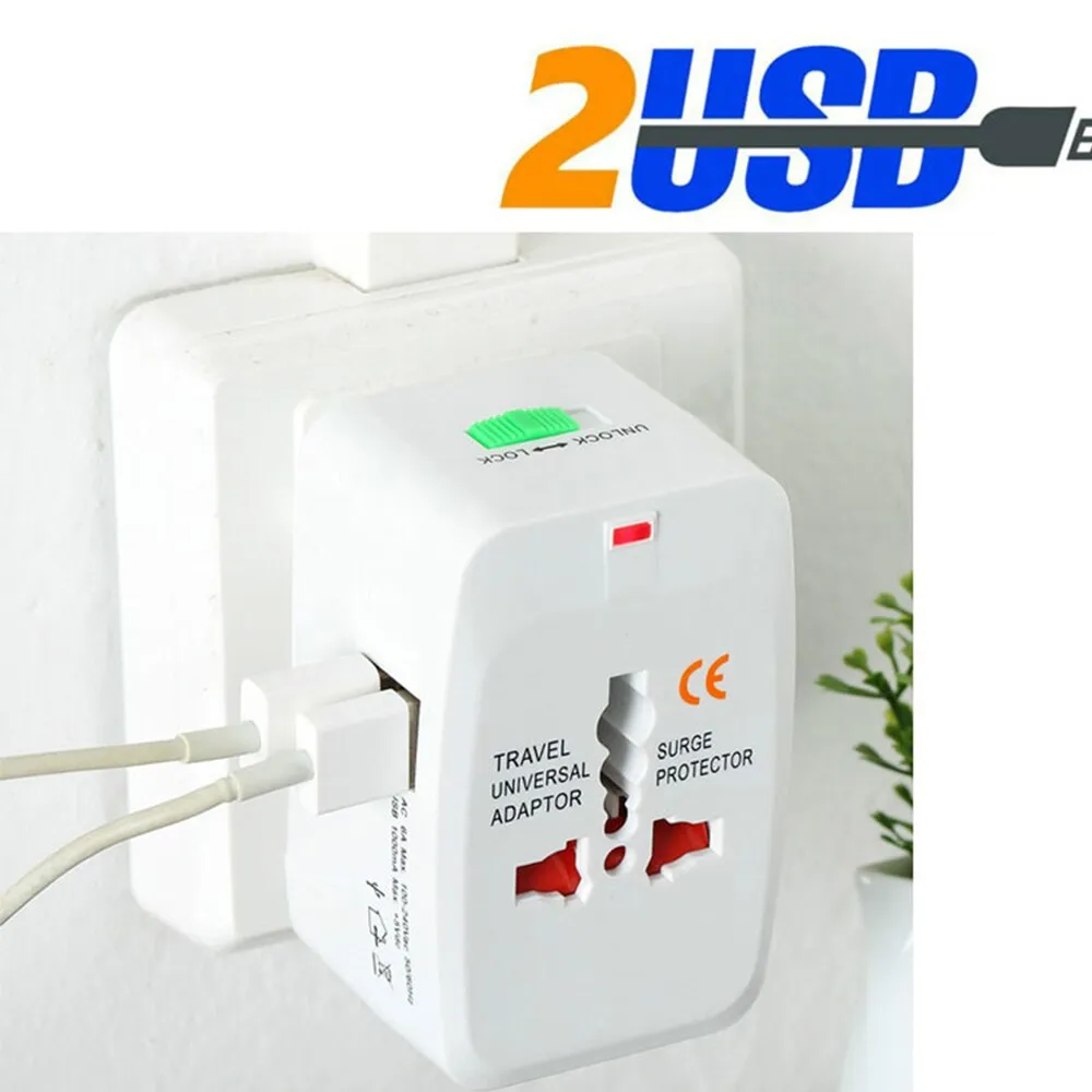 Dual USB Travel Adapter with Surge Protector & Fast Charging