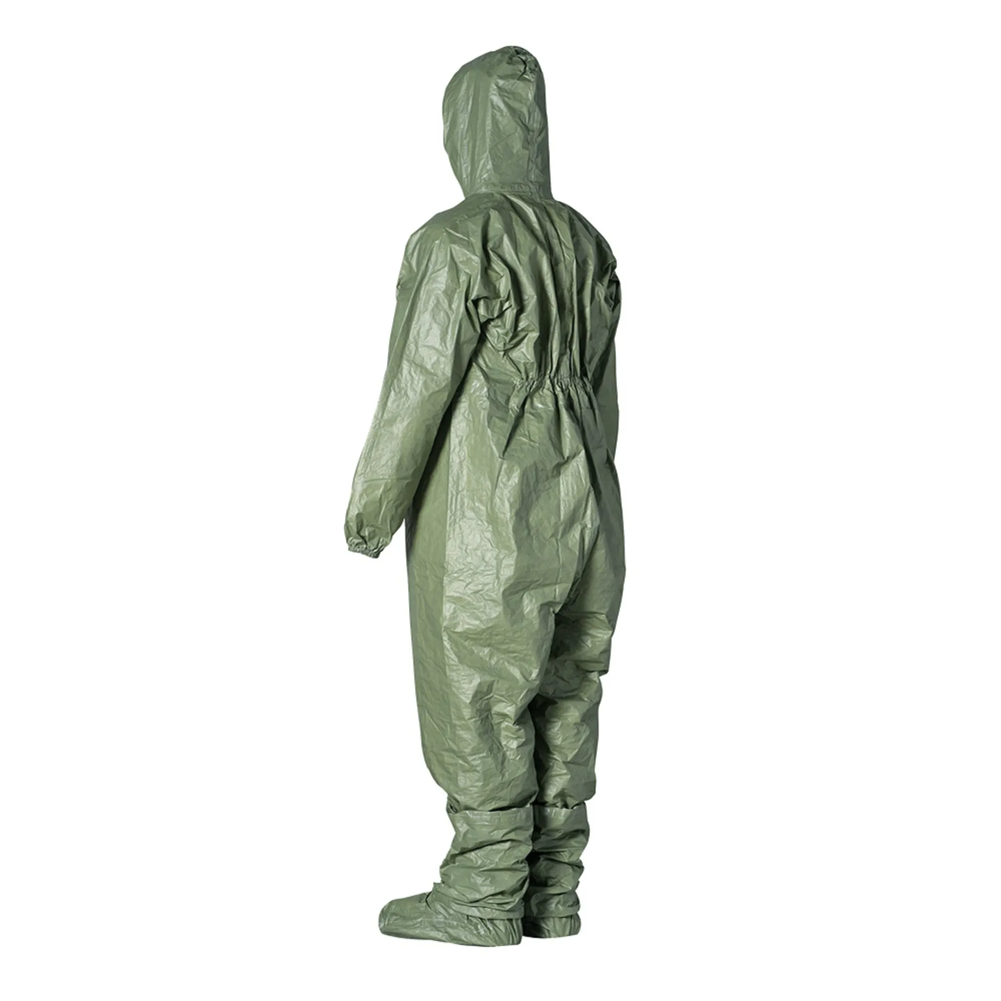 DuPont Tychem 2000 SFR QS127TGR Coverall, Respirator Fit Hood, Front Zipper Closure, Chin Flap, Green, Case of 4