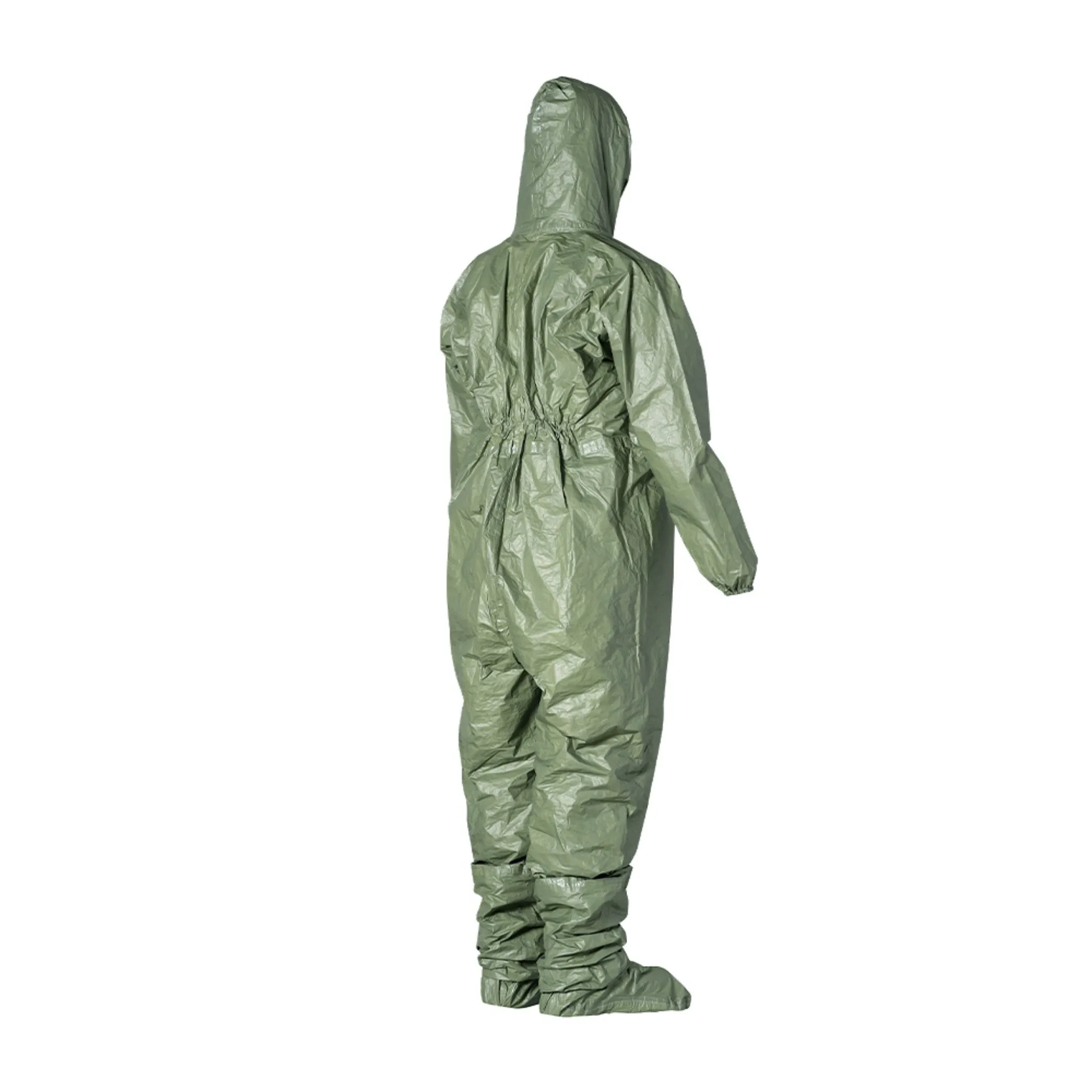 DuPont Tychem 2000 SFR QS127TGR Coverall, Respirator Fit Hood, Front Zipper Closure, Chin Flap, Green, Case of 4