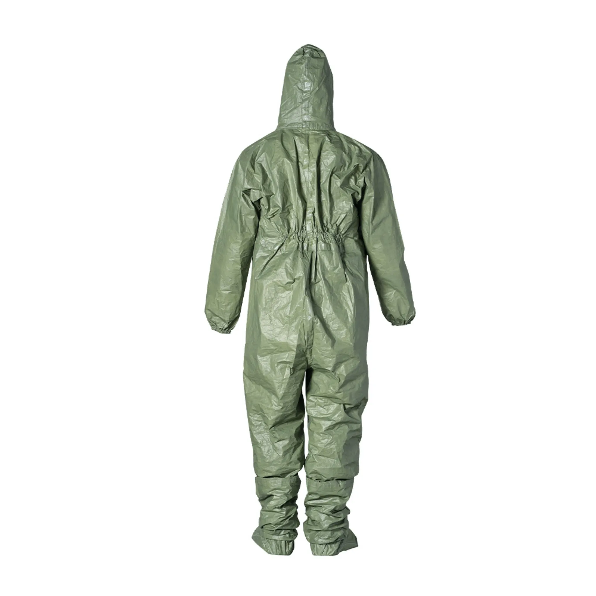 DuPont Tychem 2000 SFR QS127TGR Coverall, Respirator Fit Hood, Front Zipper Closure, Chin Flap, Green, Case of 4