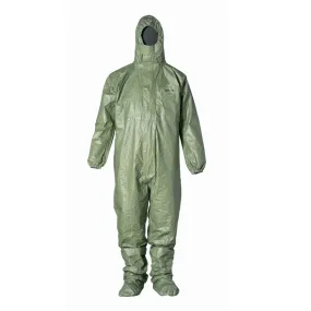 DuPont Tychem 2000 SFR QS127TGR Coverall, Respirator Fit Hood, Front Zipper Closure, Chin Flap, Green, Case of 4