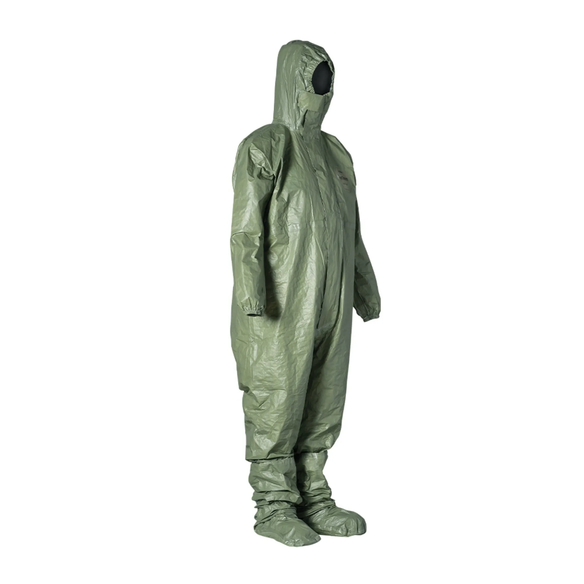 DuPont Tychem 2000 SFR QS127TGR Coverall, Respirator Fit Hood, Front Zipper Closure, Chin Flap, Green, Case of 4