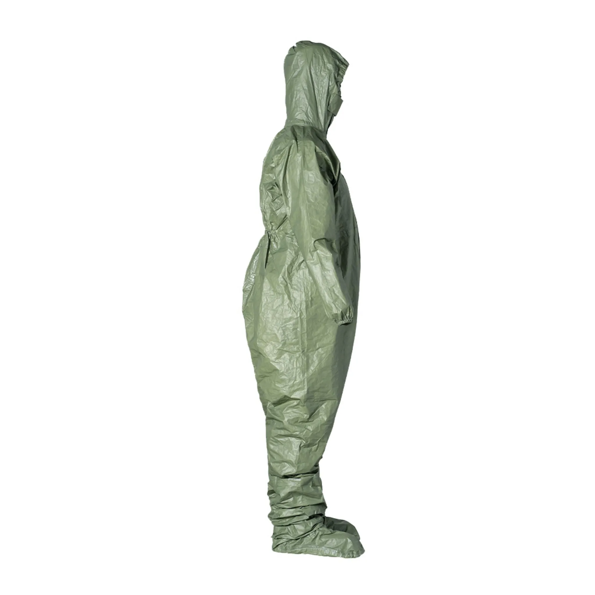 DuPont Tychem 2000 SFR QS127TGR Coverall, Respirator Fit Hood, Front Zipper Closure, Chin Flap, Green, Case of 4