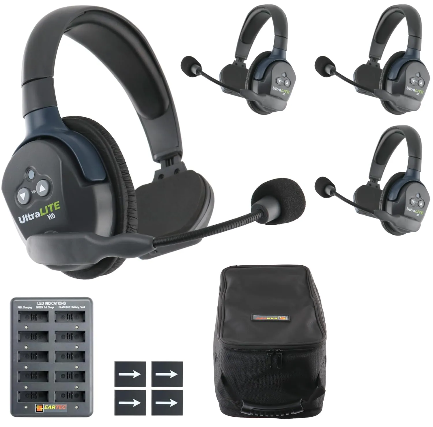 EARTEC UL4S Ultralite-HD 4-Person Full Duplex Wireless Intercom Headset Communication System, Single Ear Headsets, Up to 1000ft Range, U.S. Company