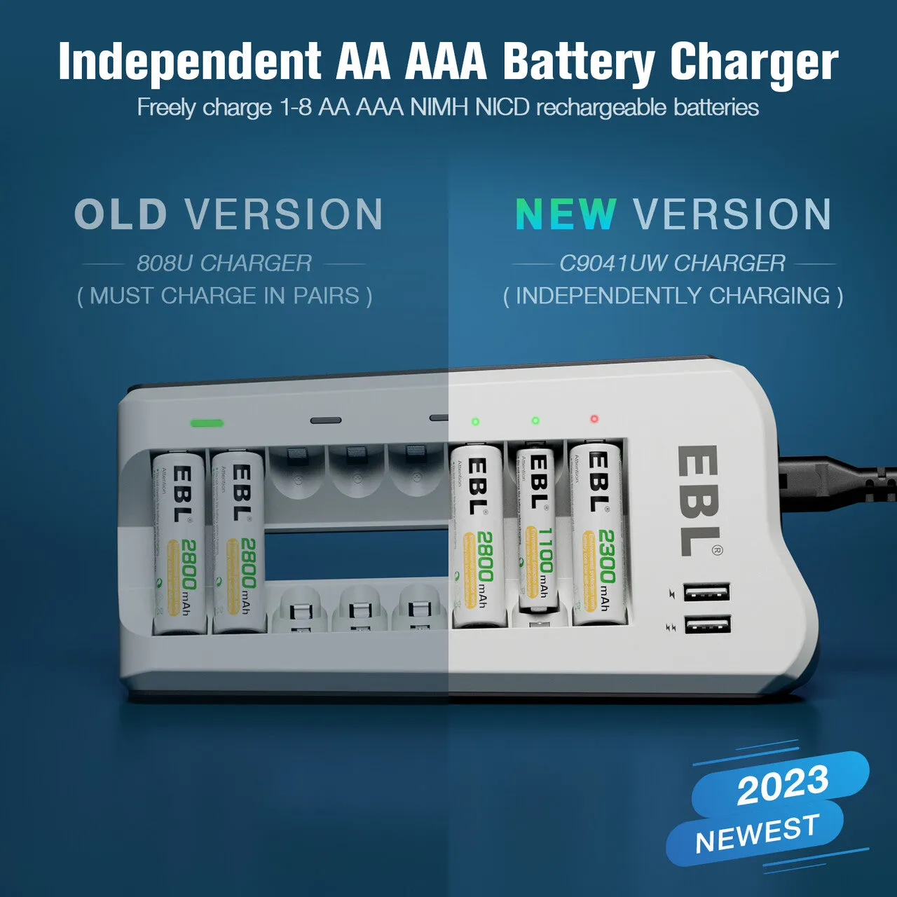 EBL Upgraded 808U Smart 8 Bay Individual Battery Charger