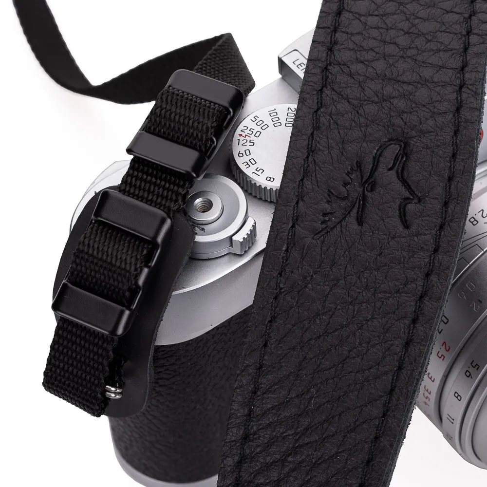 EDDYCAM Elk Leather Neck Strap, 50mm Wide, Black/Black with Black Stitching