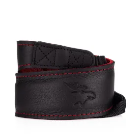 EDDYCAM Elk Leather Neck Strap, 50mm Wide, Black/Red with Red Stitching