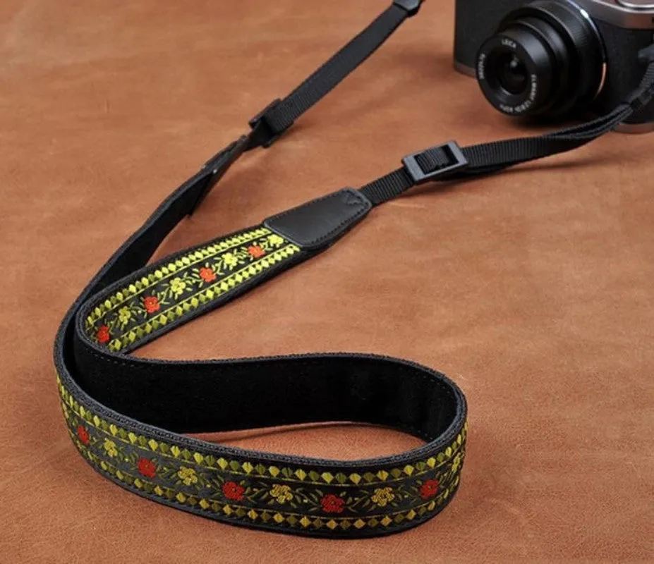 Embroidered Style National wind Strap Handmade Leather Camera Strap