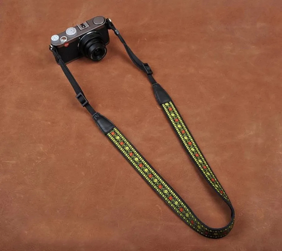 Embroidered Style National wind Strap Handmade Leather Camera Strap