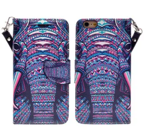 For Apple iPhone 6s Plus Case / 6 Plus Case, Wrist Strap Pu Leather Magnetic Fold[Kickstand] Wallet Case with ID & Card Slots for Iphone 6S Plus/6 Plus - Tribal Elephant