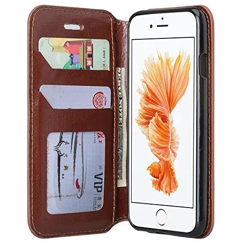 For Apple iPhone 8 Case,  Pu Leather Magnetic Flip Fold[Kickstand] Wallet Case with ID & Card Slots for iPhone 8 - Brown