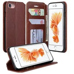 For Apple iPhone 8 Case,  Pu Leather Magnetic Flip Fold[Kickstand] Wallet Case with ID & Card Slots for iPhone 8 - Brown