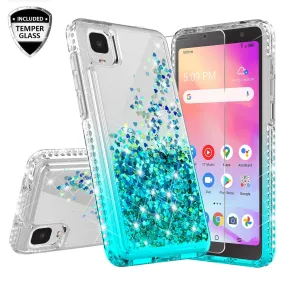 For TCL Ion Z/A3 Case Liquid Glitter Phone Case Waterfall Floating Quicksand Bling Sparkle Cute Protective Girls Women Cover for TCL Ion Z/A3 W/Temper Glass - Teal