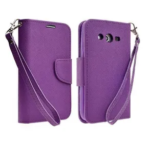 Galaxy Go Prime Case / Grand Prime Wallet Case, Wrist Strap Magnetic Flip Fold[Kickstand] Pu Leather Wallet Case with ID & Credit Card Slot - Purple