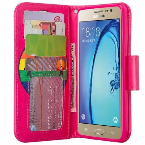 Galaxy J7 Case, Samsung Galaxy J7 Wallet Case, Wrist Strap Flip Folio [Kickstand Feature] Pu Leather Wallet Case with ID&Credit Card Slot For Galaxy J7, Rainbow Emoji