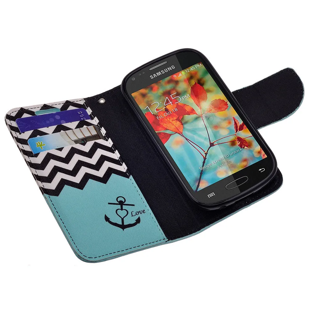 Galaxy Light Case, Wrist Strap Magnetic Fold[Kickstand] Pu Leather Wallet Case with ID & Credit Card Slots for Samsung Galaxy Light - Teal Anchor