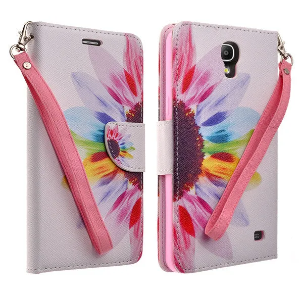 Galaxy Mega 2 Case, Wrist Strap Magnetic Fold[Kickstand] Pu Leather Wallet Case with ID & Credit Card Slots for Samsung Galaxy Mega 2 - Vivid Sunflower