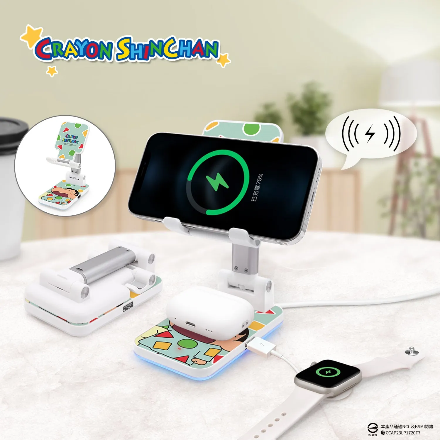 GARMMA Crayon Shin-chan Wireless Charging Stand Phone AirPods Charger