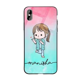 Glossy Protective Case With Green Red Cute Girl Name