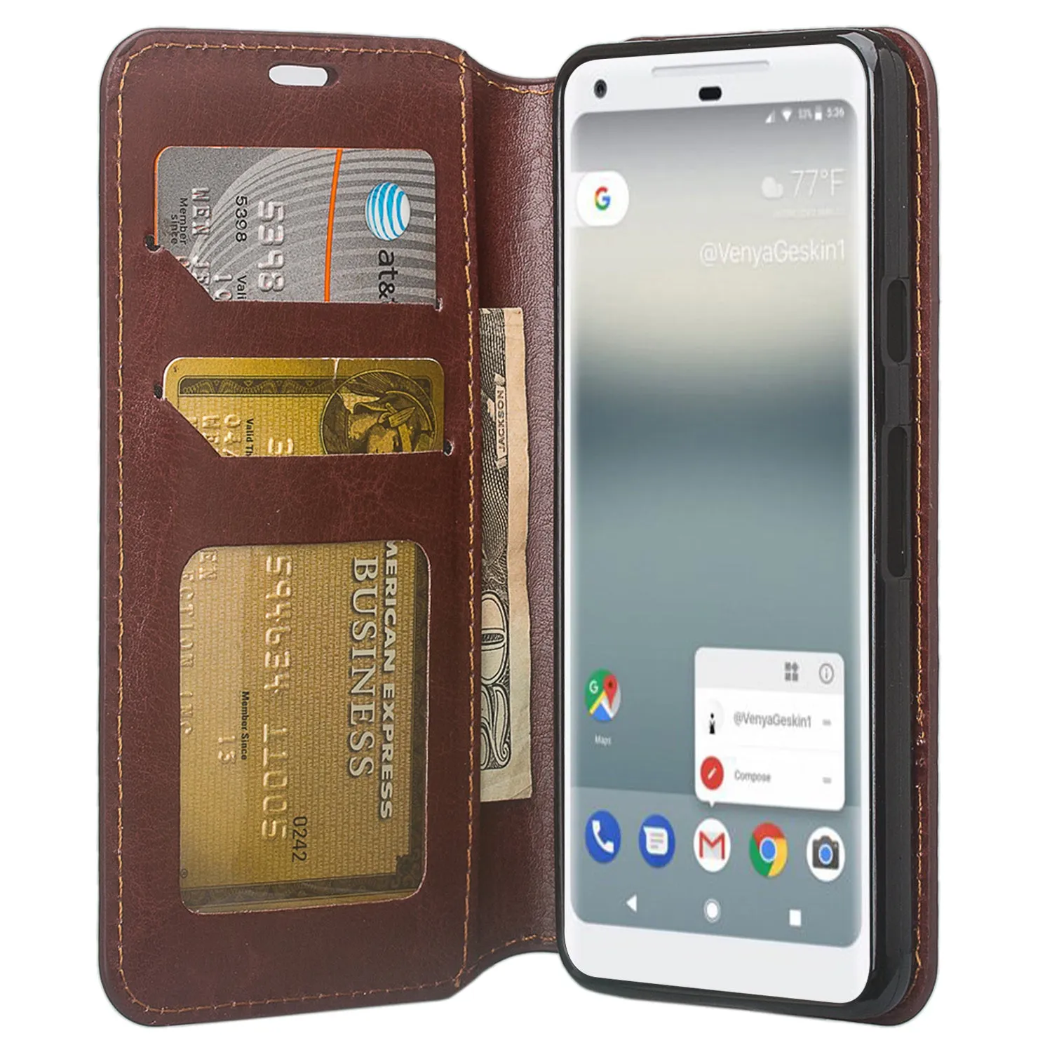 Google Pixel 2 XL Case, Pixel 2 XL Wallet Case, Slim Flip Folio [Kickstand] Pu Leather Wallet Case with ID & Card Slots & Pocket - Brown