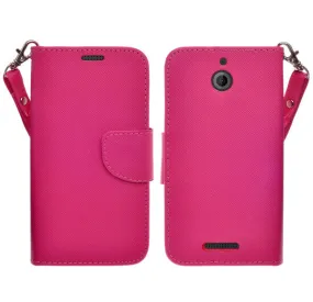 HTC Desire 510 Case, Wrist Strap Flip Folio [Kickstand Feature] Pu Leather Wallet Case with ID & Credit Card Slots - Hot Pink