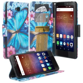 Huawei Ascend XT Case, Wrist Strap Magnetic Fold[Kickstand] Pu Leather Wallet Case with ID & Card Slots for Ascend XT - Blue Butterfly