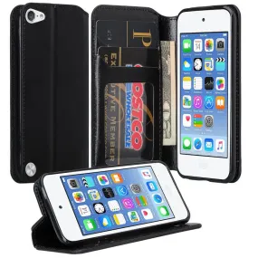 iPod Touch 5 / Ipod Touch 6 Wallet Case, Slim Flip Folio [Kickstand] Pu Leather Wallet Case with ID & Credit Card Slots - Black