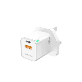 IQ TOUCH 30W Dual Port USB-C & A Wall Charger With GaN Tech - ICHARGE-30PD-QC