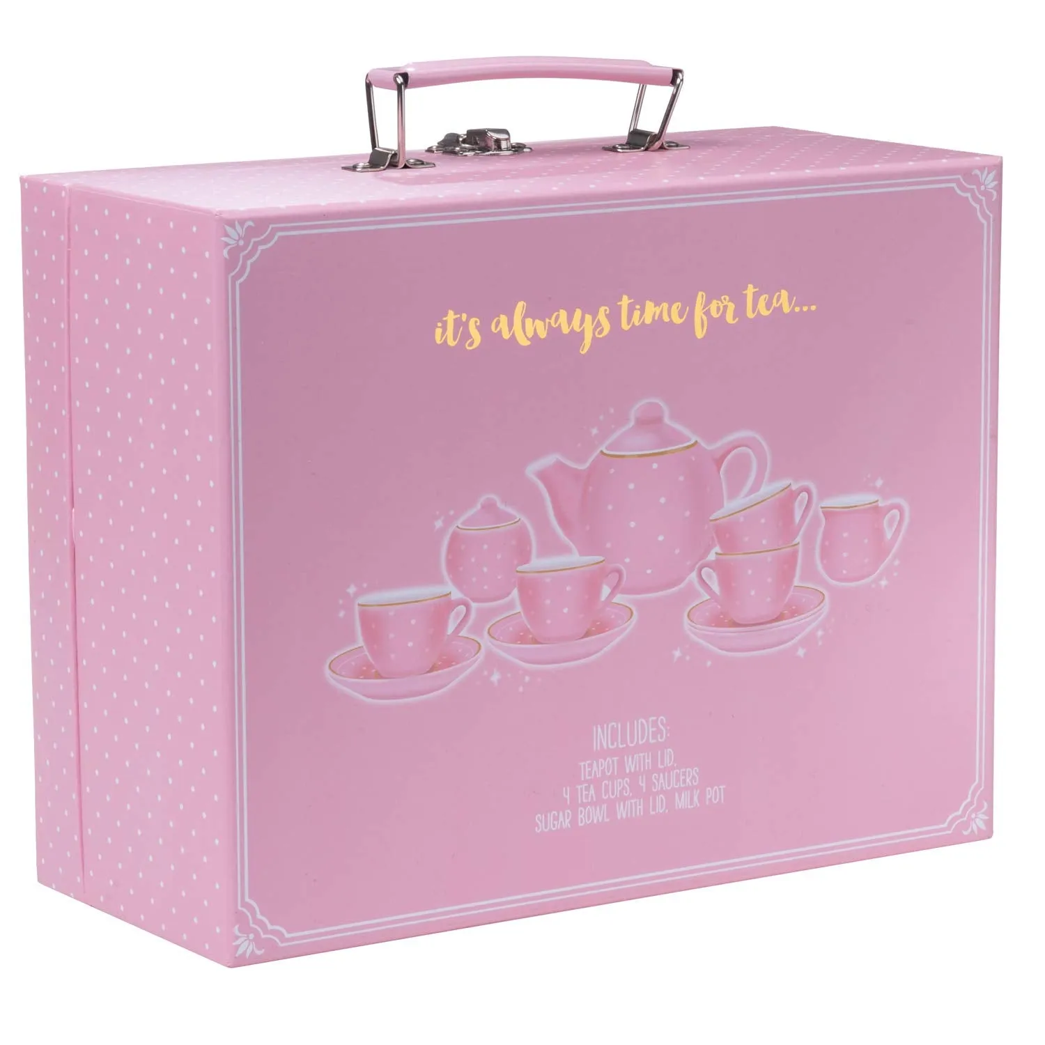 Jewelkeeper Porcelain Tea Set for Little Girls, Pink Polka Dot, 13