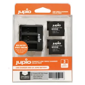 Jupio 2x Batteries 1260mAh & USB Triple Charger Kit For GoPro Hero 5/6/7