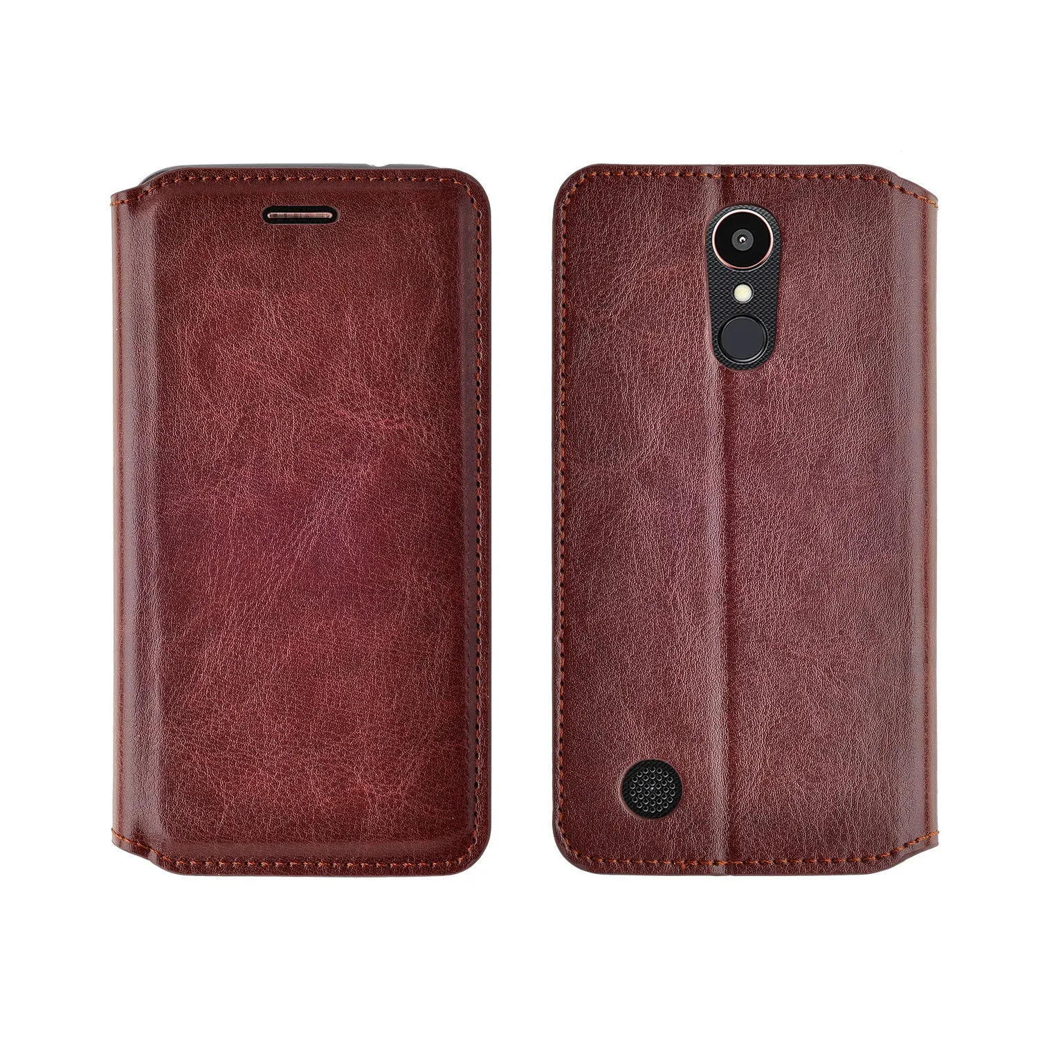 LG K20 Plus Case, LG K20 V, K10 2017 Slim Magnetic Flip Fold[Kickstand] Pu Leather Wallet Case with ID & Credit Card Slots for K20 Plus/K20 V - Brown