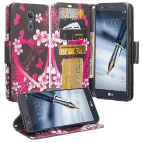 LG Prime 2  Case,Aristo 4 /Aristo 4 Plus  Wallet Case, Wrist Strap Pu Leather Wallet Case [Kickstand] with ID & Credit Card Slots - Heart Butterflies