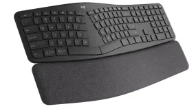 Logitech ERGO K860 Wireless Ergonomic Keyboard - Split Keyboard Layout, Wrist Rest, Natural Typing, Stain-Resistant Fabric, Windows/Mac, Bluetooth   USB, Windows/Mac, QWERTY UK English Layout - Grey