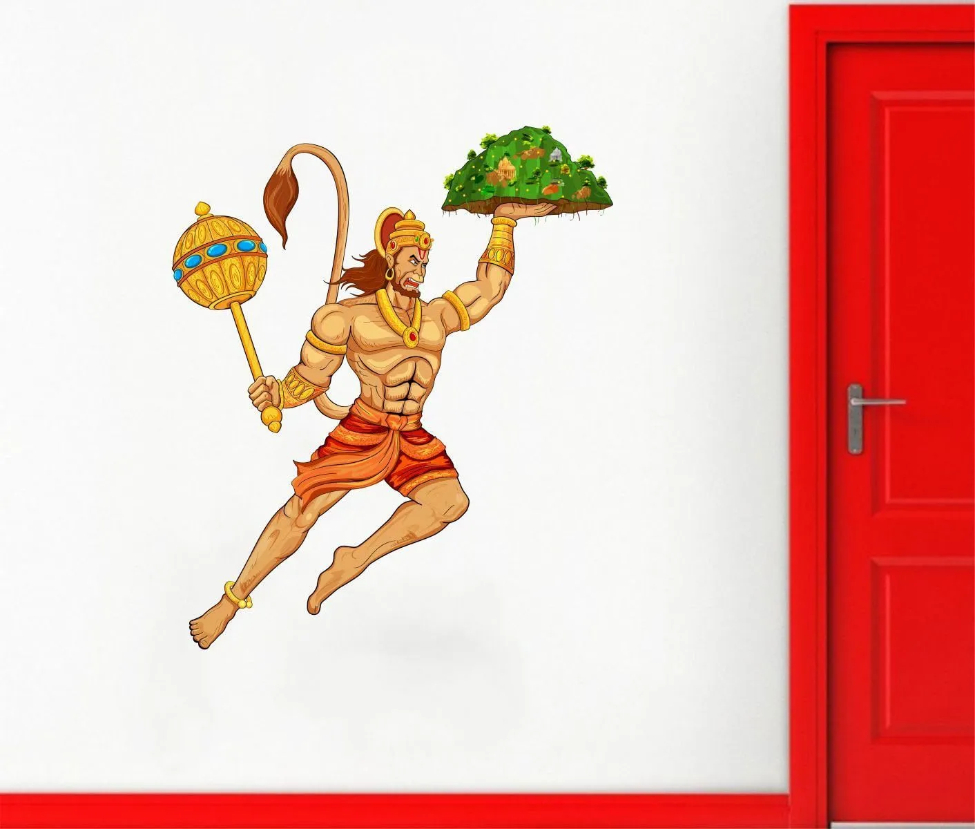 Lord Hanuman Carrying Sanjeevani Hills Wall Sticker