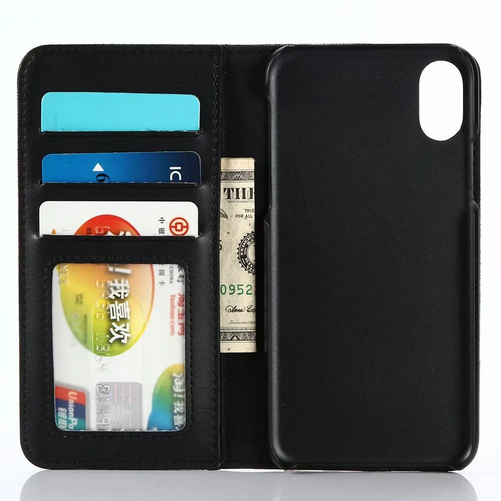 Luxury Wallet Grid Pattern Business Case for Apple IPhone X With Card Slot