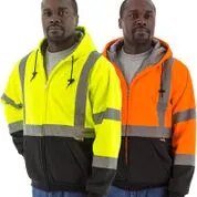 Majestic 75-5332 Hi-Vis Hooded Sweatshirt Zippered Front Teflon Treated ANSI 3