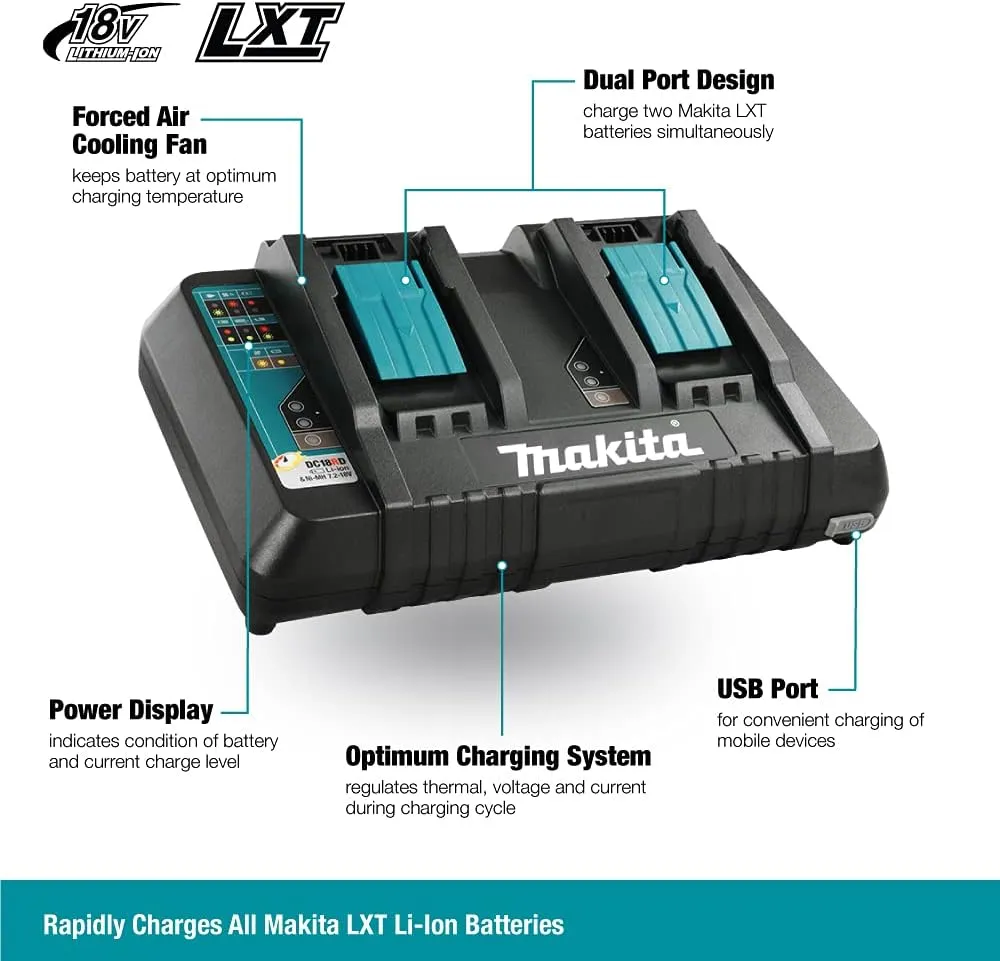 Makita 2x 18V LXT® Lithium-Ion Battery and Dual Port Charger Starter Pack (5.0Ah) Y-00359