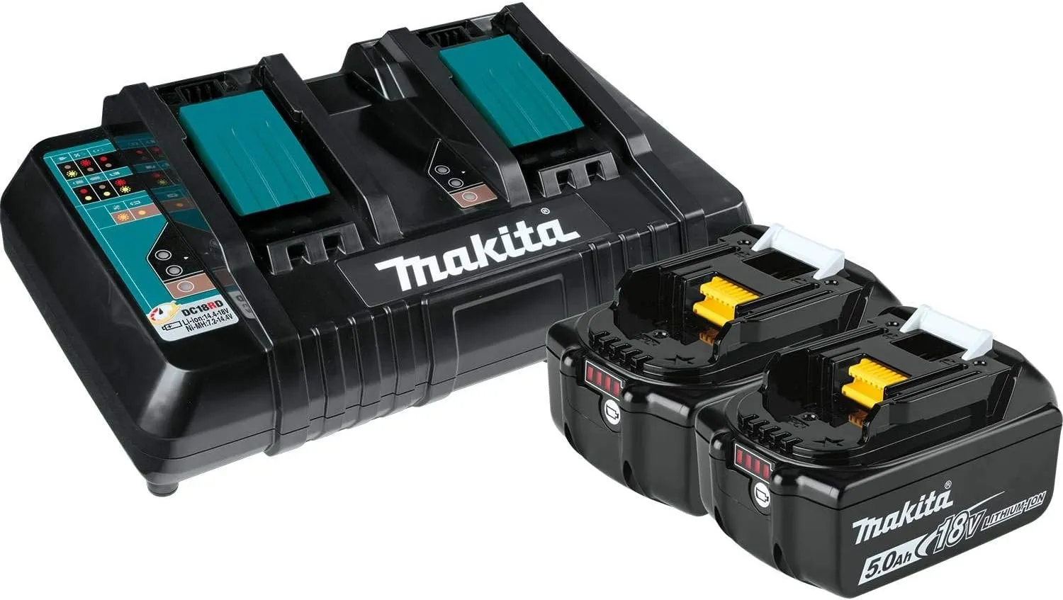 Makita 2x 18V LXT® Lithium-Ion Battery and Dual Port Charger Starter Pack (5.0Ah) Y-00359