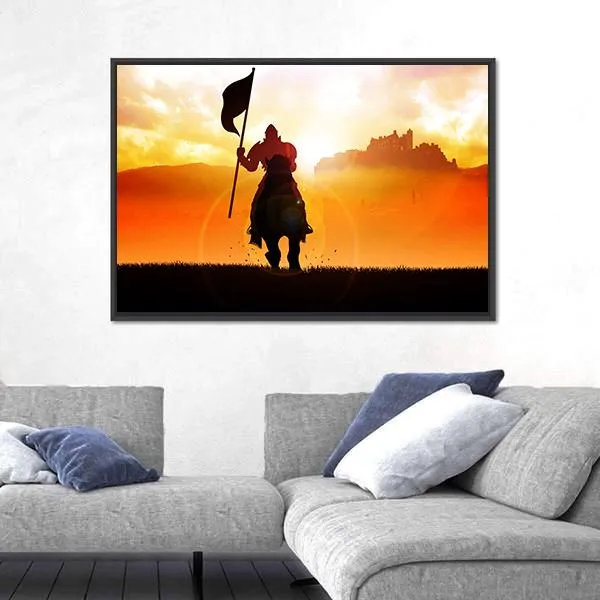 Medieval Knight On Horse Canvas Wall Art