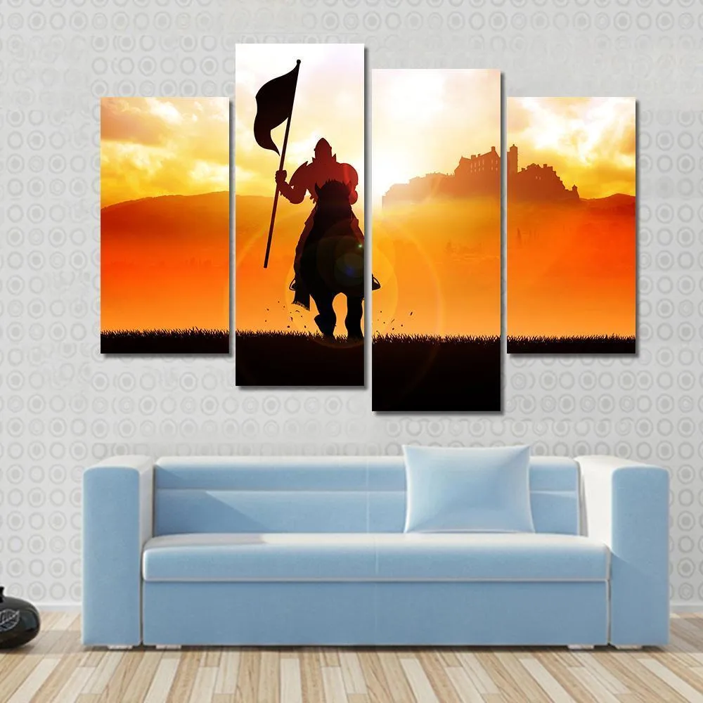 Medieval Knight On Horse Canvas Wall Art