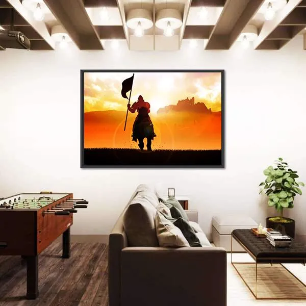 Medieval Knight On Horse Canvas Wall Art