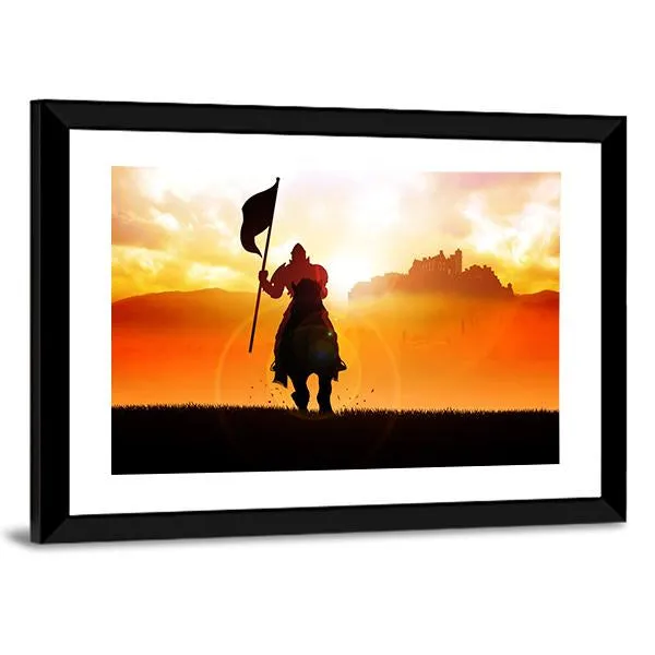 Medieval Knight On Horse Canvas Wall Art