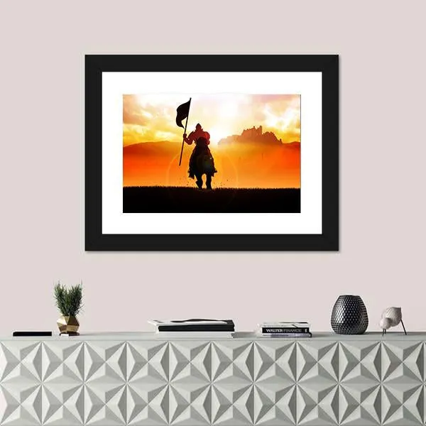 Medieval Knight On Horse Canvas Wall Art