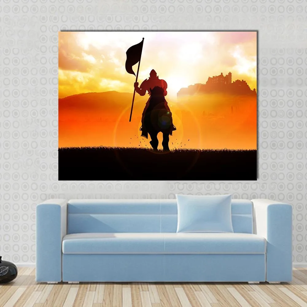 Medieval Knight On Horse Canvas Wall Art