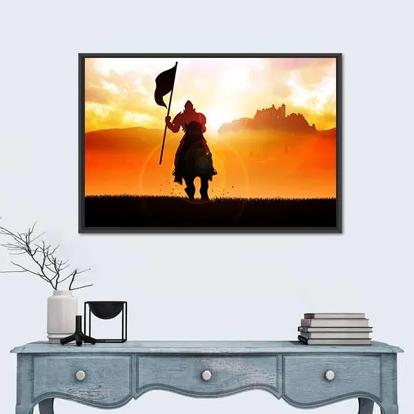 Medieval Knight On Horse Canvas Wall Art